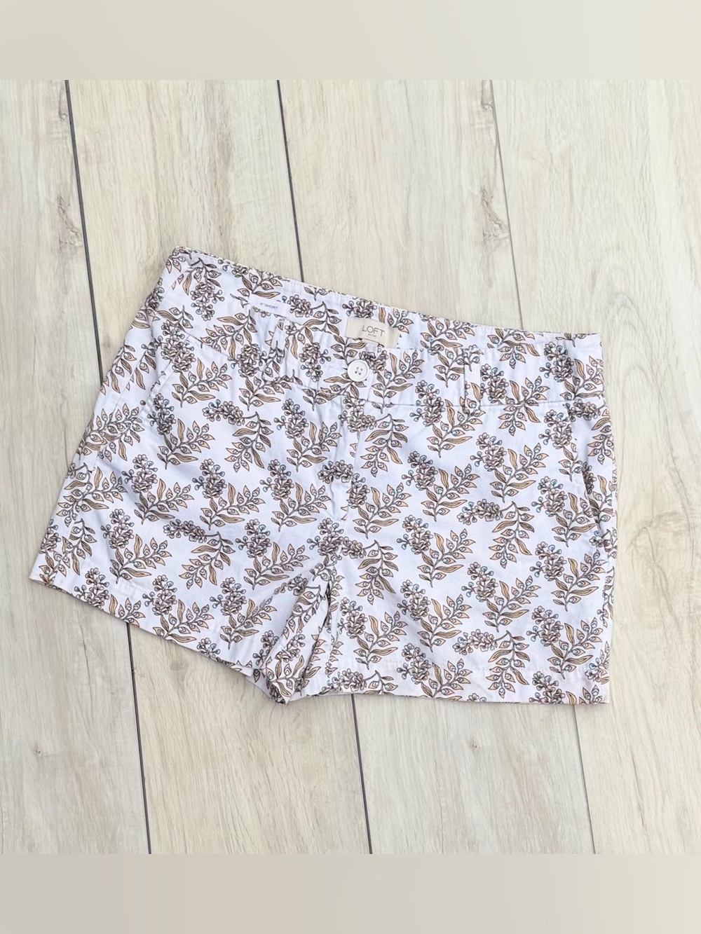 LOFT White Floral Print 4” Riviera Shorts High Waist Cotton Linen Lightweight 2